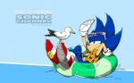 ambiguous_gender anthro blue_background blue_body eyewear green_eyes inflatable life_jacket male pool_toy simple_background solo sunglasses swim_ring water yuji_uekawa sega sonic_channel sonic_the_hedgehog_(series) sonic_the_hedgehog avian bird eulipotyphlan gull hedgehog lari larid mammal 16:10 hi_res official_art wallpaper widescreen