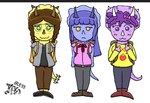 anthro backpack blue_body blue_hair blush braided_hair brown_hair chibi facial_horn female green_eyes group hair horn long_hair looking_at_viewer markings purple_body purple_eyes purple_hair simple_background standing toony trio white_background yellow_body yellow_eyes unknown_artist cavemanon_studios goodbye_volcano_high snoot_game fang_(gvh) stephanie_(snoot_game) tiffany_(snoot_game) trish_(gvh) ceratopsian dinosaur ornithischian prehistoric_species pterodactylus pterosaur reptile scalie triceratops low_res