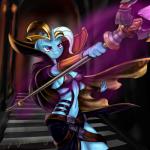 anthro clothed clothing cosplay female hair holding_object horn solo unknown_artist friendship_is_magic hasbro league_of_legends my_little_pony mythology riot_games tencent leblanc_(lol) trixie_(mlp) equid equine mammal mythological_creature mythological_equine unicorn 1:1 absurd_res crossover hi_res