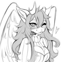 anthro blush cleavage_cutout clothing cutout eyebrows eyelashes eyewear female glasses hair horn keyhole_turtleneck long_hair looking_at_viewer one_eye_closed round_glasses solo sweater topwear turtleneck unsigned wings mayrin_(artist) mythology dragon mythological_creature mythological_scalie scalie 2023 absurd_res digital_media_(artwork) greyscale hi_res monochrome sketch