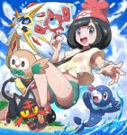 ambiguous_gender black_hair blue_eyes clothed clothing female feral group hair holding_object holding_pokeball human_focus looking_at_viewer not_furry_focus pokeball pokedex sea standard_pokeball starter_trio water pokemoa nintendo pokemon selene_(pokemon) animate_inanimate avian bird felid generation_4_pokemon generation_7_pokemon human legendary_pokemon litten mammal marine pinniped pokemon_(species) popplio rotom rotom_pokedex rowlet solgaleo