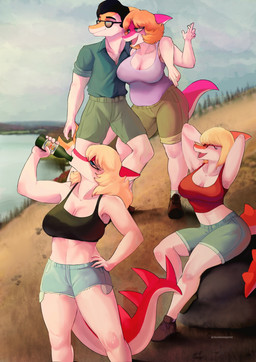 alcohol anthro beer belly belly_overhang beverage big_breasts black_hair blonde_hair blue_eyes bottomwear breasts cigarette cleavage clothed clothing crop_top denim denim_bottomwear denim_clothing denim_shorts detailed_background drinking eyelashes eyes_closed eyewear family female fingers freckled_breasts freckles glasses group hair hand_on_hip hands_behind_head hands_on_own_hips husband husband_and_wife long_tail magenta_body magenta_scales male male/female married_couple mature_anthro mature_female mature_male midriff multicolored_body multicolored_scales orange_body orange_scales outside red_body red_scales scales shirt short_hair shorts sitting skimpy slightly_chubby snout spikes spikes_(anatomy) sunglasses tail teal_eyes text thick_thighs topwear two_tone_body two_tone_scales white_body white_scales wide_hips wife deadassspider cavemanon_studios goodbye_volcano_high i_wani_hug_that_gator ko_op_(game_developer) snoot_game cassandra_(snoot_game) mia_moretti naomi_(gvh) tony_(snoot_game) dinosaur hadrosaurid ornithischian ornithopod parasaurolophus prehistoric_species reptile scalie 2023 artist_name digital_drawing_(artwork) digital_media_(artwork) hi_res watermark daughter_(lore) father_(lore) father_and_child_(lore) father_and_daughter_(lore) mother_(lore) mother_and_child_(lore) mother_and_daughter_(lore) parent_(lore) parent_and_child_(lore) parent_and_daughter_(lore) sibling_(lore) sister_(lore) sisters_(lore)