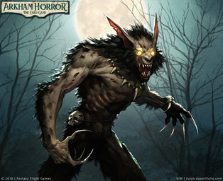 anthro bone bottomwear brown_body brown_fur claws clothing full_moon fur glowing glowing_eyes male moon night open_mouth outside pants plant sharp_teeth shrub skull solo teeth text transformation tree artyom_kim arkham_horror:_the_card_game fantasy_flight_games mythology canid canine mammal mythological_canine mythological_creature werecanid werecanine werecreature werewolf 2016 digital_media_(artwork) english_text official_art url