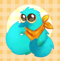 ambiguous_gender blue_body blue_fur feral fur glistening glistening_eyes head_tuft kerchief looking_at_viewer neckerchief neckwear orange_kerchief orange_neckerchief simple_background solo tuft bloominglynx squirmle worm hi_res