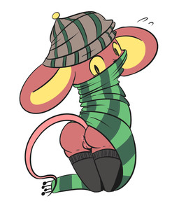anthro anus big_ears black_eyes butt clothed clothing female genitals green_clothing hat headgear headwear legwear looking_at_viewer looking_back multicolored_clothing partially_clothed pink_genitals pink_vulva rear_view red_body scarf simple_background solo stockings tail thigh_highs vulva white_background yellow_sclera vono undertale_(series) scarf_mouse mammal mouse murid murine rodent digital_media_(artwork) hi_res