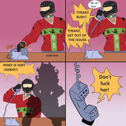 anthro armor clothing curvy_figure dialogue duo electronics female fluffy fur hair headgear helmet horn long_hair male male/female phone profanity silhouette text wide_hips zortrex mythology pinky_(zortrex) dragon furred_dragon furred_scalie human mammal myceelidos_(zortrex) mythological_creature mythological_scalie scalie 1:1 absurd_res comic english_text hi_res