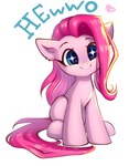 blue_eyes female feral fur hair happy heart_symbol hooves pink_body pink_fur pink_hair pink_tail simple_background smile smiley_face solo sparkles sparkling_eyes tail text chaosangeldesu cupcakes_(mlp_fanfic) friendship_is_magic hasbro my_little_pony pinkie_pie_(mlp) earth_pony equid equine horse mammal pony 2025