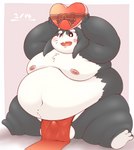 anthro asian_clothing balls belly big_belly black_body blush bulge clothing east_asian_clothing fundoshi genitals heart_symbol holidays japanese_clothing kemono male moobs navel nipples obese obese_male overweight overweight_male red_clothing red_fundoshi red_underwear sitting solo underwear white_body hamatnk valentine's_day lagomorph leporid mammal rabbit 2023 hi_res