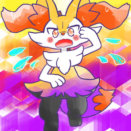 ambiguous_anthro ambiguous_gender anthro biped blush blush_lines bodily_fluids digitigrade dipstick_tail flying_sweatdrops front_view looking_at_viewer markings mid_transformation object_in_tail on_one_leg open_mouth simple_background snout solo spiral spiral_pupils standing stick stick_in_tail sweat sweatdrop tail tail_markings wavy_mouth annyui0611 nintendo pokemon braixen canid generation_6_pokemon mammal pokemon_(species) shiny_pokemon 1:1 2024 digital_drawing_(artwork) digital_media_(artwork) full-length_portrait japanese_description portrait translated_description