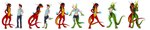 anthro biped black_body black_countershading black_hair blonde_hair blue_eyes blue_markings blush breast_growth breasts claws clothed clothing countershade_neck countershade_tail countershading digitigrade duo female female_anthro frill_(anatomy) front_view fully_clothed gender_transformation green_body growth hair hand_on_own_breast horn human_to_anthro looking_at_another male male_human markings membrane_(anatomy) membranous_frill mtf_transformation non-mammal_breasts non-mammal_hair nude open_mouth red_body shocked side_view simple_background smile snout snout_growth species_transformation squiggle_mouth standing tail tail_growth torn_clothing transformation transformation_through_magic white_background wide_image yellow_body yellow_countershading yellow_markings tomek1000 dragon_(sleepygryph) tiana_(tomek1000) human mammal 2024 absurd_res colored hi_res long_image shaded
