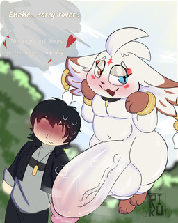 anthro balls big_balls big_penis blush blush_lines bodily_fluids duo forest genital_fluids genitals heterochromia huge_balls huge_penis humanoid_genitalia humanoid_penis hyper hyper_balls hyper_genitalia hyper_penis male male/male musk musk_cloud musky_balls nervous nervous_sweat penis plant precum shortstack shortstack_male sweat tree vein rikuwolfpaws kuro_games wuthering_waves deity human mammal 4:5 absurd_res hi_res