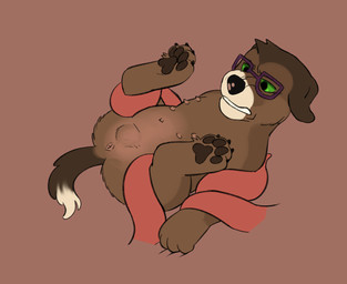 ambiguous_gender anus bound butt eyewear featureless_crotch feral glasses nipples nullo presenting questionable_consent restrained restrained_by_tentacles simple_background solo tail tentacles young puppyratcat canid canine canis domestic_dog mammal