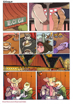 5_fingers anthro barefoot beverage breasts cafe candle candlelight christmas_decorations clothed clothed_anthro clothed_female clothed_male clothing coat coffee coffee_cup container cup cutlery duo feathers feet female fingers fork fur furniture gesture hand_gesture hand_holding handwear hooves humanoid_hands interspecies interspecies_romance kissing kitchen_utensils light male male/female mittens night page_number pie_slice pointing romantic romantic_couple romantic_night scarf table tan_body tan_fur text thermos tools topwear white_body white_feathers kantachibli clover_(kantachibli) phillip_(kantachibli) avian bird bovid bovine cattle heron mammal pelecaniform comic english_text hi_res url