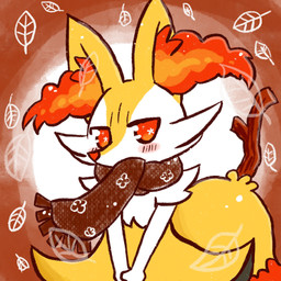 ambiguous_anthro ambiguous_gender anthro arm_tuft biped black_body blush blush_lines border brown_border brown_scarf cheek_tuft chest_tuft dipstick_tail facial_tuft front_view fur hip_tuft inner_ear_fluff leaf looking_at_viewer markings mostly_nude mostly_nude_ambiguous mostly_nude_anthro multicolored_body multicolored_fur no_pupils object_in_tail orange_body orange_eyes orange_fur orange_inner_ear_fluff orange_nose orange_tail_tip pointy_ears prick_ears scarf scarf_only shoulder_tuft simple_background solo standing stick stick_in_tail tail tail_markings tapering_snout tuft two_tone_tail white_background white_body white_fur yellow_body yellow_fur yellow_tail annyui0611 nintendo pokemon braixen canid generation_6_pokemon mammal pokemon_(species) 1:1 2021 colored digital_drawing_(artwork) digital_media_(artwork) half-length_portrait hi_res japanese_description portrait shaded translated_description