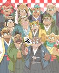 anthro black_nose brown_body brown_fur clothing eyes_closed eyewear fur glasses green_body green_fur group holidays kemono male overweight overweight_male robe smoking hottophoto lifewonders live_a_hero new_year tokyo_afterschool_summoners ashigara_(tas) chernobog_(tas) cu_sith_(tas) ganglie_(tas) gyobu_(tas) leib_(tas) mokdai moritaka_(tas) procy shoen yasuyori_(tas) bear canid canine canis domestic_dog human mammal polar_bear raccoon_dog suid suine sus_(pig) tanuki ursine wild_boar 2021 hi_res