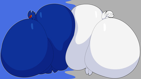 anthro ass_to_ass big_butt black_outline blue_butt butt duo glistening glistening_butt huge_butt hyper hyper_butt looking_at_viewer looking_back male male/male nude outline red_sclera simple_background smile tail white_butt white_tail yellow_eyes cyandrive98 cyan_(cyandrive98) loop_(cyandrive98) avian bird humanoid 16:9 2023 absurd_res digital_media_(artwork) hi_res widescreen