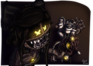 accessory blood bodily_fluids border bow_ribbon clothing corpse cross_eyes drone drooling duo eye_contact fangs female food glowing_pupils gore gradient_background hair hair_accessory hair_bow hair_ribbon happy holding_another holding_food holding_object imminent_death looking_at_another looking_at_food looking_at_object machine motor_oil not_furry open_mouth pupils ribbons saliva simple_background skinsuit teeth tight_clothing white_border yellow_pupils hpiola glitch_productions murder_drones absolute_solver cyn_(murder_drones) humanoid robot worker_drone 2025 signature