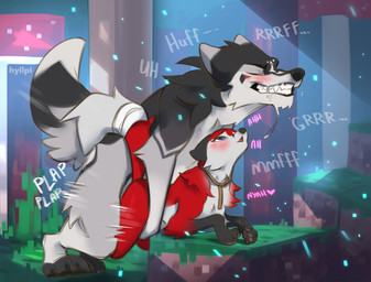 black_body black_fur blush bodily_fluids drooling duo female feral feral_on_feral feral_penetrated feral_penetrating feral_penetrating_feral fur looking_pleasured male male/female penetration red_body red_fur saliva sex text white_body white_fur hyilpi microsoft minecraft mojang xbox_game_studios okami_(okamisenpai) vixy_(hyilpi) canid canine canis fox mammal red_fox true_fox wolf 2023 artist_name digital_media_(artwork) hi_res
