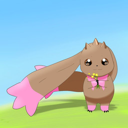 :3 anthro beady_eyes brown_body brown_fur chibi duo flower fur horn long_ears plant love_lopmon bandai_namco digimon digimon_(species) lopmon 1:1 unavailable_at_source