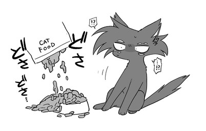 alternate_species bowl cat_food container feral feralized interrobang male multi_eye pet_bowl pet_food solo enaic31 hazbin_hotel hellaverse arackniss_(hazbin_hotel) domestic_cat felid feline felis mammal hi_res monochrome