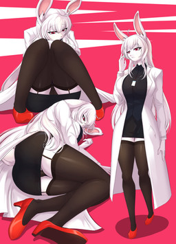 anthro breasts butt clothing coat dress female femverse footwear high_heels lab_coat mature_female shoes solo topwear son2j nub_morozova lagomorph leporid mammal rabbit absurd_res hi_res model_sheet