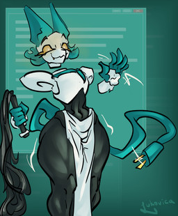 ears_up female machine nail plug solo tail whip wide_hips klukovica deltarune undertale_(series) tasque_manager humanoid robot robot_anthro robot_humanoid absurd_res hi_res