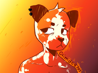 anthro male piercing shirtless_male simple_background solo sunset tuft grimdog701 canid canine canis domestic_dog mammal 4:3 hi_res portrait shaded simple_shading sketch