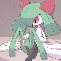 anus disembodied_hand duo female female_humanoid genitals grey_body leaning_on_wall looking_down looking_down_at_another multicolored_body onomatopoeia red_eyes sitting sitting_on_ground slim slim_female slim_humanoid sound_effects spread_vulva spreading text three-quarter_view two_tone_body vulva white_body crepix nintendo pokemon generation_3_pokemon humanoid kirlia pokemon_(species) 1:1 2021 cel_shading digital_drawing_(artwork) digital_media_(artwork) japanese_text shaded
