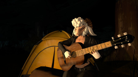 acoustic_guitar anthro camping clothed clothing eyes_closed female forest guitar hair horn leather leather_clothing musical_instrument night plant plucked_string_instrument solo string_instrument tree white_hair joker0 warfaremachine_(modeler) warfare_goat bovid caprine goat mammal 16:9 3d_(artwork) digital_media_(artwork) hi_res widescreen