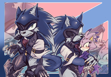 anthro blue_body blue_fur claws duo female fur male male/female muscular purple_body purple_fur size_difference smaller_female tuxedo_vest splatkitty mihoyo mythology sega sonic_the_hedgehog_(series) sonic_unleashed zenless_zone_zero blaze_the_cat sonic_the_hedgehog sonic_the_werehog von_lycaon canid canine eulipotyphlan hedgehog mammal mythological_canine mythological_creature werecanid werecanine werecreature werewolf hi_res