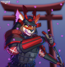 angry anthro armor bared_teeth clothed clothed_anthro clothed_female clothing female female_anthro katana looking_at_viewer melee_weapon samurai solo sword teeth warrior weapon maxner12 canid canine fox mammal absurd_res hi_res