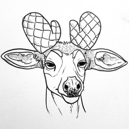 clothing disgust ears_down feral handwear looking_up male mittens pivoted_ears simple_background solo toony white_background tangerin4yon inktober deer mammal 1:1 2025 absurd_res hi_res monochrome traditional_media_(artwork)