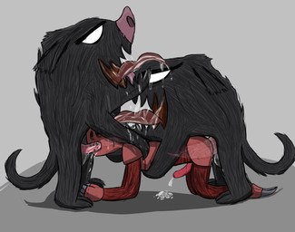 anal anal_penetration anthro bodily_fluids cum cum_inside doggystyle dominant dominant_feral face_fucking feral from_behind_position genital_fluids group irrumatio male male/male oral penetration penile penis_in_mouth sex tongue tongue_out trio cannacoq don't_starve klei_entertainment uncompromising_mode wathom canid canine mammal monster hi_res