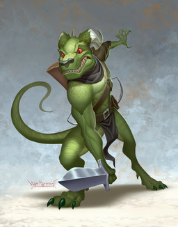 anthro belt bottomwear claws clothing digitigrade green_body green_scales holding_melee_weapon holding_object holding_sword holding_weapon horn loincloth male melee_weapon scabbard scales sharp_teeth simple_background solo sword tail teeth weapon vanharmontt kobold scalie 2025 absurd_res digital_media_(artwork) hi_res