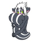 4_arms anthro blush male multi_arm multi_limb multifur self_hug simple_background solo tail tail_hug 5h4d0wn3rd juniper_skunktaur mammal mephitid skunk striped_skunk 1:1