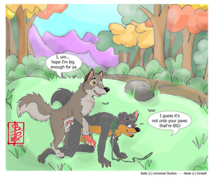 anal animal_genitalia animal_penis anthro anthro_on_feral anthro_penetrated balls bestiality bodily_fluids canine_genitalia canine_penis collar cum dialogue doggystyle duo eyewear feral feral_on_top feral_penetrating feral_penetrating_anthro from_behind_position genital_fluids genitals glasses leash male male/male mounting penetration penis precum sex speech_bubble text fennec_(artist) balto_(series) universal_studios akela_vincent balto canid canine canis domestic_dog hybrid mammal wolf wolfdog english_text