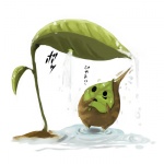 ambiguous_gender leaf mask not_furry plant simple_background solo text water white_background duckbeans nintendo the_legend_of_zelda wind_waker makar elemental_creature flora_fauna korok 1:1 japanese_text