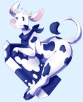 anthro blue_body blue_eyes blue_fur blush female fur horn kerchief kerchief_only looking_at_viewer mascot milk milk_carton mostly_nude neckerchief neckerchief_only neckwear one_eye_closed solo white_body white_fur wink conditional_dnp irootie lactaid lactaid_cow bovid bovine cattle mammal