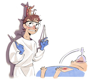 ambiguous_gender blood blush bodily_fluids brown_body brown_fur brown_hair clenched_teeth clothed clothing coat doctor doctor's_coat duo eyewear feral fur glasses gloves group hair handwear lab_coat male mask medical_gloves medical_instrument mouse_ears not_furry_focus nude open_mouth oxygen_mask protective_eyewear puppeteer scalpel scientific_instrument size_difference surgical_instrument surgical_operation sweat teeth topwear trio unconscious painperdues disney pixar ratatouille the_pitt_(series) dennis_whitaker human mammal murid murine rat rodent absurd_res alternate_version_at_source hi_res