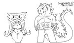 anthro bandage bottomwear breasts claws clothed clothing duo fangs female husband_and_wife male male/female married_couple muscular muscular_male non-mammal_breasts pants simple_background smile spikes teeth tentacles white_background wife vipery-07 godzilla_(series) toho godzilla kaiju muto_(godzilla) animated black_and_white low_res monochrome short_playtime