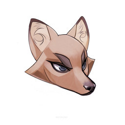 anthro blue_eyes eyelashes female glistening glistening_eyes inner_ear_fluff narrowed_eyes simple_background solo tan_body tan_inner_ear_fluff text tuft white_background unknowhiter canid canine mammal 1:1 2022 artist_name dated headshot_portrait hi_res icon portrait