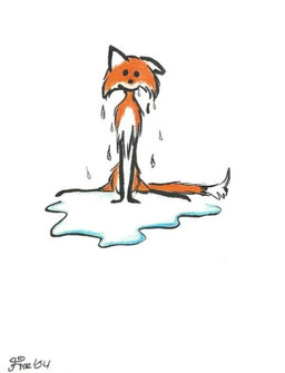 ambiguous_gender black_eyes dipstick_tail dot_eyes feral front_view fur markings multicolored_tail nude orange_body orange_fur simple_background simple_eyes sitting solid_circle_eyes solo tail tail_markings toony water wet wet_body wet_fur white_background white_body white_fur year firebringer_(artist) firebringer canid canine fox mammal 2004