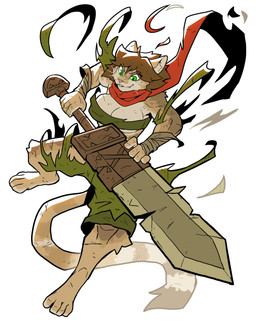 4_toes 5_fingers anthro barefoot breasts cleavage clothed clothing countershade_feet countershading feet female fingers holding_object holding_weapon large_sword melee_weapon simple_background solo sword toes torn_clothing wardrobe_malfunction weapon wrappings ceehaz helia_peppercats domestic_cat felid feline felis mammal absurd_res digital_media_(artwork) hi_res