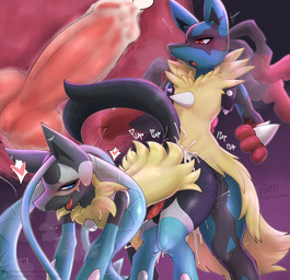 anal anal_penetration animal_genitalia animal_penis anthro anthro_on_anthro anthro_penetrated anthro_penetrating anthro_penetrating_anthro biped blue_body blue_fur blush bodily_fluids canine_genitalia canine_penis cum cum_in_ass cum_inside duo erection fur genital_fluids genitals knot male male/male open_mouth penetration penile penile_penetration penis red_eyes sex sweat tan_body tan_fur tongue fermusieboir4 nintendo pokemon generation_6_pokemon generation_9_pokemon mega_evolution mega_lucario mega_lucario_z pokemon_(species) hi_res