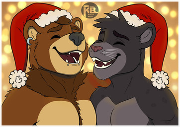 anthro christmas_clothing christmas_headwear clothing dots duo ear_piercing ear_ring eyes_closed facial_piercing hamia happy hat headgear headwear holidays hug kaitobear kaitobearart lip_piercing male male/male muscular muscular_male obese overweight overweight_male piercing ring_piercing slightly_chubby slim smile snakebite_piercing tattoo teeth tongue artist_kaitobear christmas kaito bear felid feline mammal pantherine hi_res