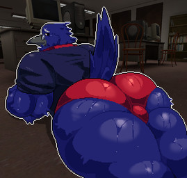 accessory age_difference anthro anthrofied back_muscles backsack balls barazoku big_balls big_butt big_nipples blue_body blue_skin brazilian brazilian_youtuber butt clothed clothing elderly_male erection eyewear genitals glasses looking_back lying lying_on_ground male muscular muscular_anthro muscular_male necktie nipples older_male on_front on_ground pixelated presenting_balls raised_tail rear_view red_necktie solo tail text thick_thighs underwear wearing_glasses youtuber ritcherr kraven_(kraven_the_raven) avian bird corvid corvus_(genus) crow oscine passerine digital_media_(artwork) pixel_(artwork)