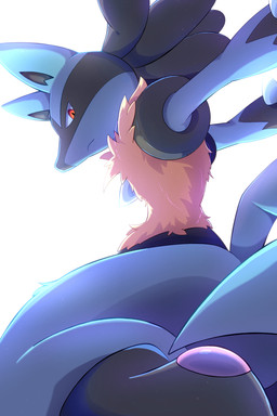 ambiguous_anthro ambiguous_gender anthro black_body black_fur black_inner_ear blue_body blue_ears blue_fur blue_tail chest_spike eyes_closed fur hand_spike light looking_at_viewer looking_down looking_down_at_viewer multicolored_body multicolored_fur pointy_ears prick_ears pupils red_eyes slit_pupils snout solo spikes spikes_(anatomy) tail tan_body tan_fur rumine nintendo pokemon canid canine generation_4_pokemon lucario mammal pokemon_(species) 2025 2:3 hi_res lighting shaded