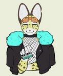 anthro clothing eyewear fishnet_clothing glasses jacket looking_at_viewer male solo topwear kuttzawarie uchi_(kuttzawarie) felid feline mammal serval hi_res