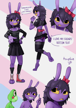 accessory anklet anthro barefoot bottomwear bow_(feature) bra_strap brush brushing brushing_teeth choker clothed clothing crop_top feet female footwear fully_clothed gesture hair hair_accessory hand_gesture hand_on_hip jewelry leg_warmers legwear lgbt_pride long_hair looking_at_viewer looking_back multiple_poses necklace panties pointing pointing_at_viewer pose pride_colors purple_body shirt shoes simple_background skirt solo speech_bubble standing stockings teeth text topless topwear transgender_pride_colors underwear wristband yellow_eyes yellow_teeth tauphie bottom_text_(meme) glitch_productions the_amazing_digital_circus gooseworx's_post-transition_jax_design jax_(tadc) ribbit_(tadc) lagomorph leporid mammal rabbit 2026 absurd_res digital_media_(artwork) english_text hi_res trans_(lore) trans_woman_(lore)