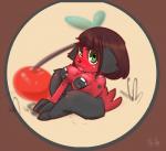 anthro berry big_sister_villager black_body black_fur breasts brown_hair cherry eyelashes female food fruit fur green_eyes hair looking_at_viewer nipples nude plant pose red_body red_fur seductive short_stack slightly_chubby solo woofarin animal_crossing nintendo cherry_(animal_crossing) canid canine canis domestic_dog mammal hi_res pinup